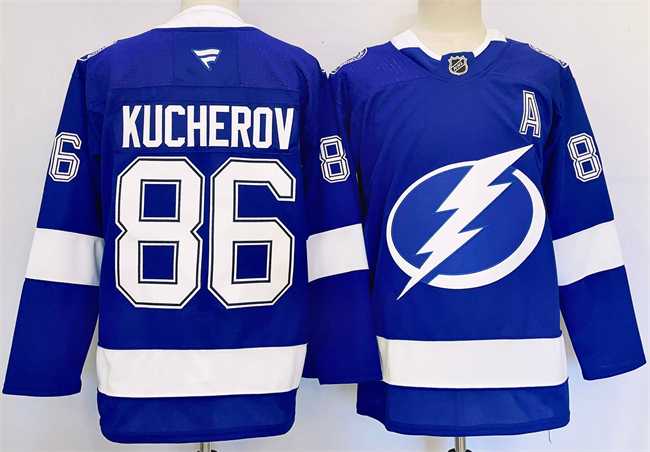 Mens Tampa Bay Lightning #86 Nikita Kucherov 2024-25 Blue Stitched Jersey->tampa bay lightning->NHL Jersey
